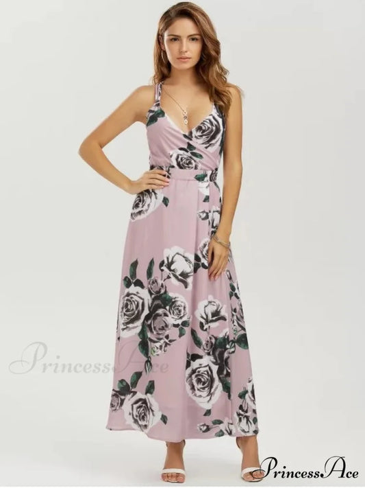 Strappy Coastal Flowered Full-Length Dress