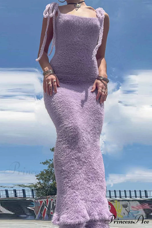 Strappy Plush Slit Dress Purple / S
