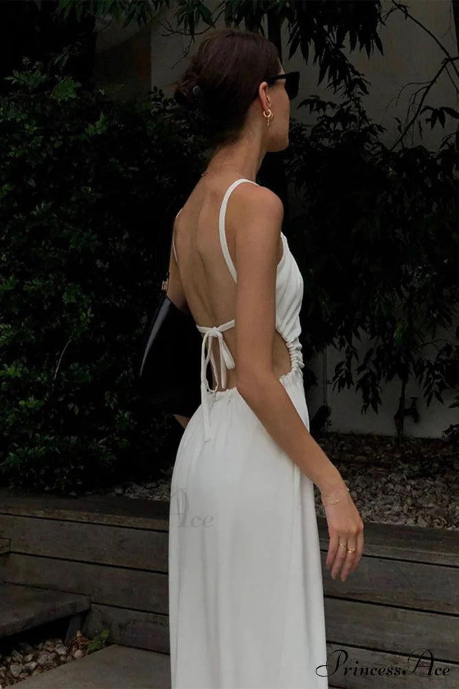 Strappy White Dress with Cut-out Back White / L