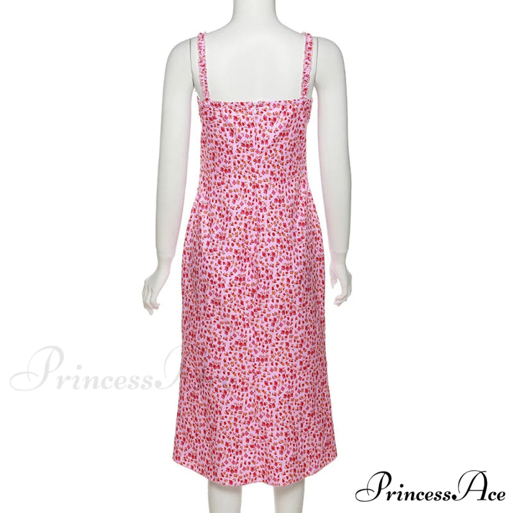 Straps and Design Flowered Warm-Season Long Bodycon Ruched Pink Coastal with Casual Gown Detail
