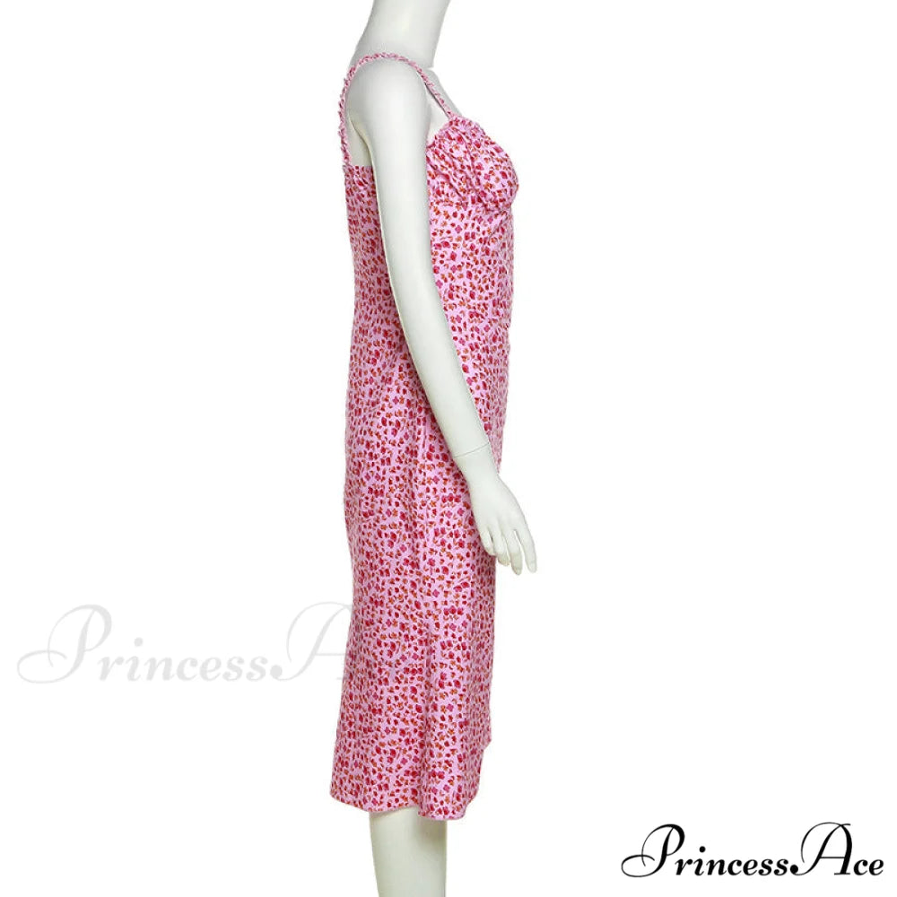 Straps and Design Flowered Warm-Season Long Bodycon Ruched Pink Coastal with Casual Gown Detail