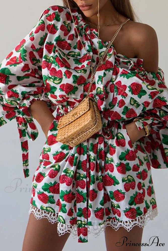 Strawberry Drop Shoulder Dress Red / M