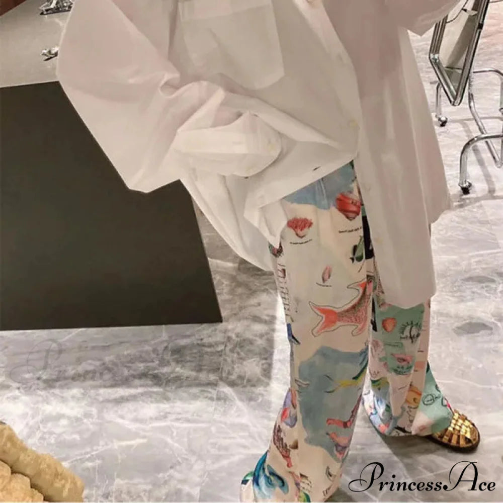 Street Art Pattern Wide Leg Stretchy High Waist Trousers pant-250223