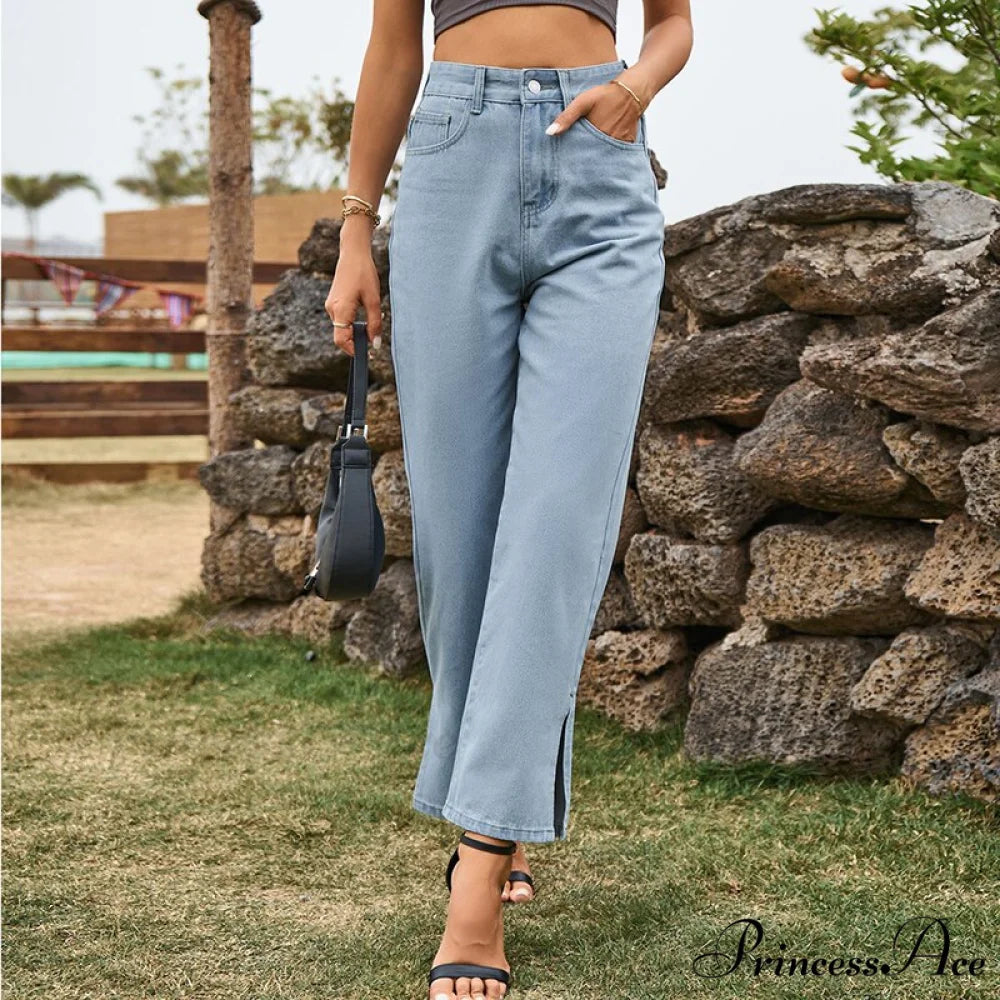 Street Mid Waist Denim Trousers Ladies Pants