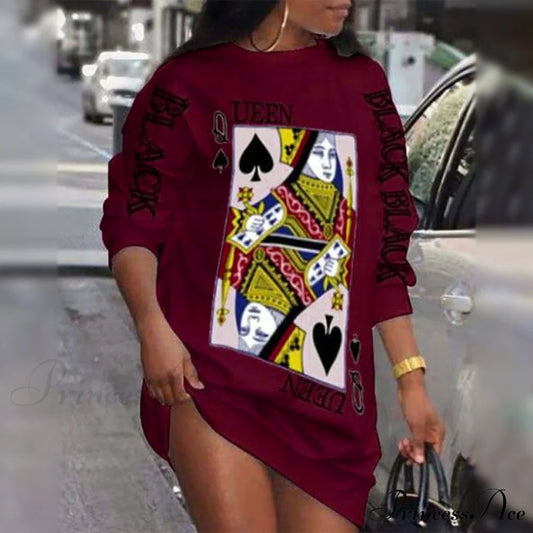Street Style Casual Poker Pattern Dresses Red / S