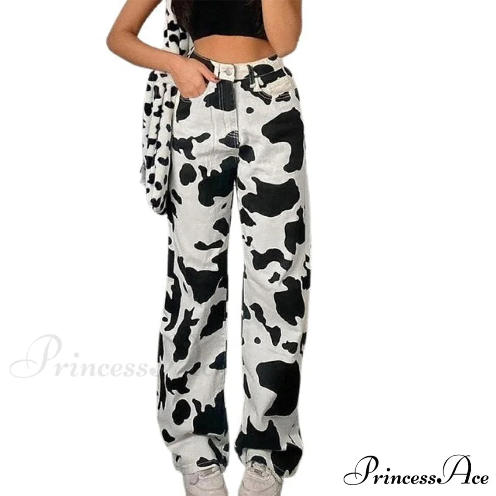 Streetwear Cow Print Baggy Jeans black / S