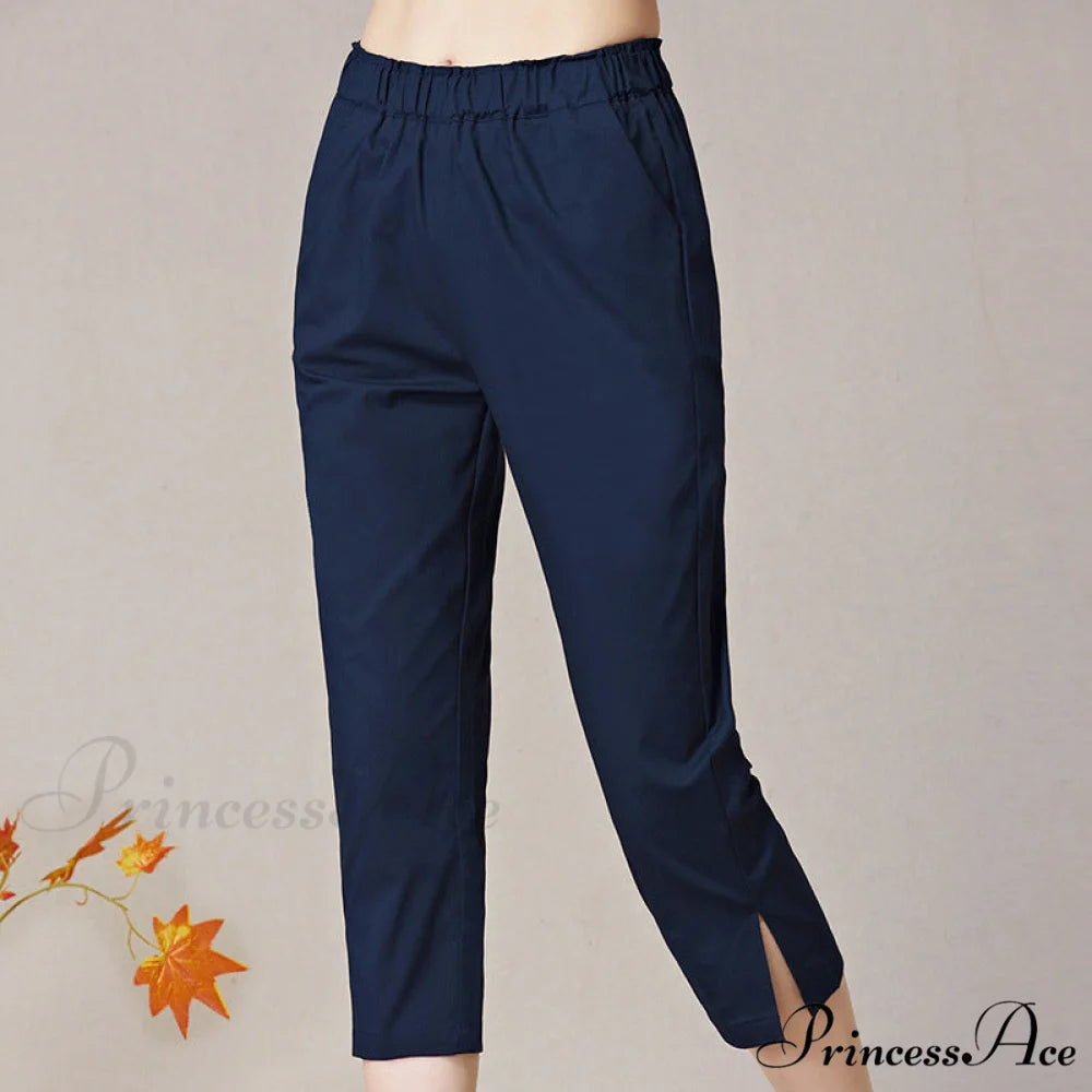 Streetwear Female Candy Color Capris Pants Navy blue / S
