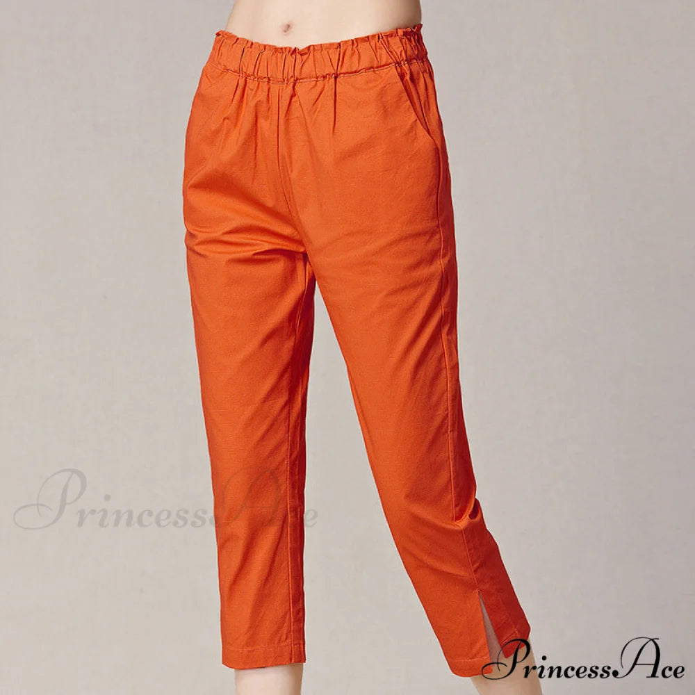 Streetwear Female Candy Color Capris Pants orange / S