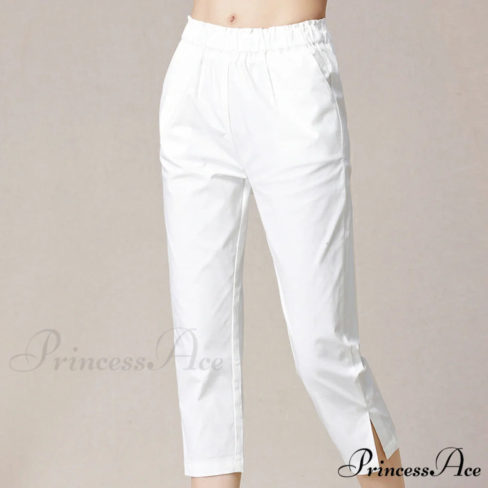 Streetwear Female Candy Color Capris Pants white / S