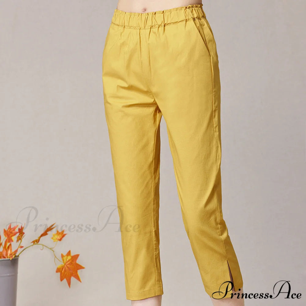Streetwear Female Candy Color Capris Pants yellow / S