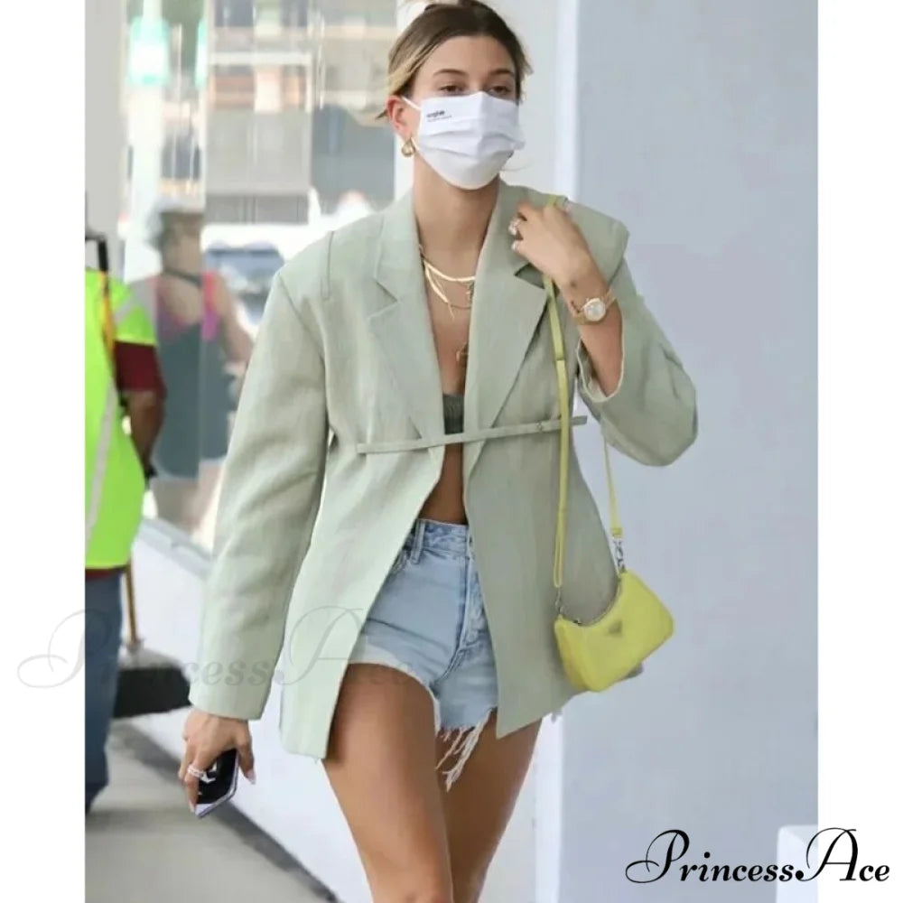 Streetwear Green Lace Up Blazer