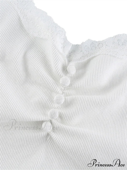 Streetwear Lace Patchwork White Tank Top