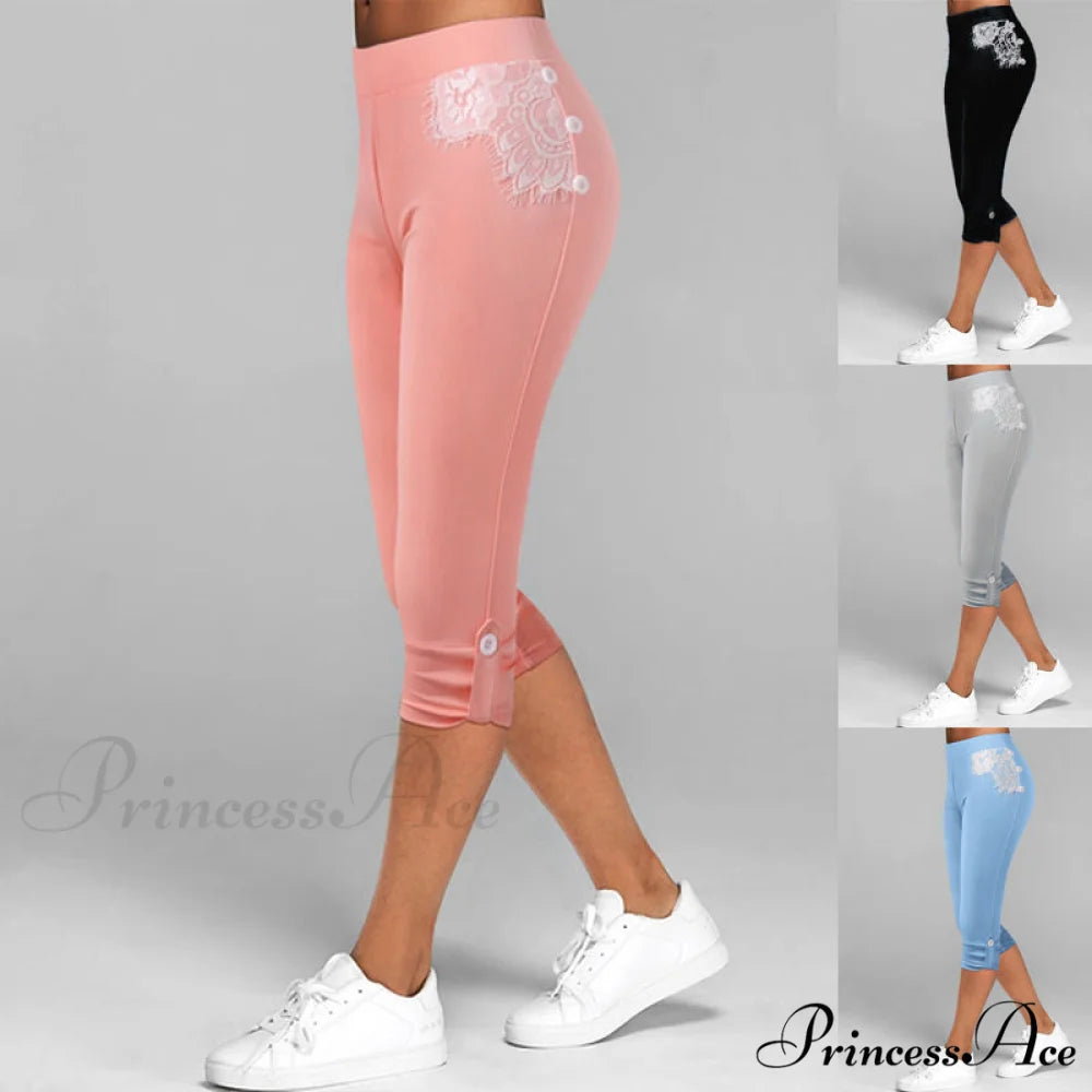 Streetwear Ladies Sportwear Lace Capris Yoga Pants