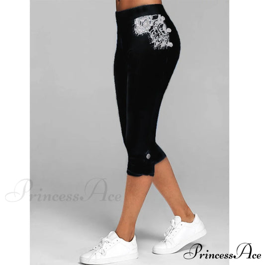 Streetwear Ladies Sportwear Lace Capris Yoga Pants Black / S