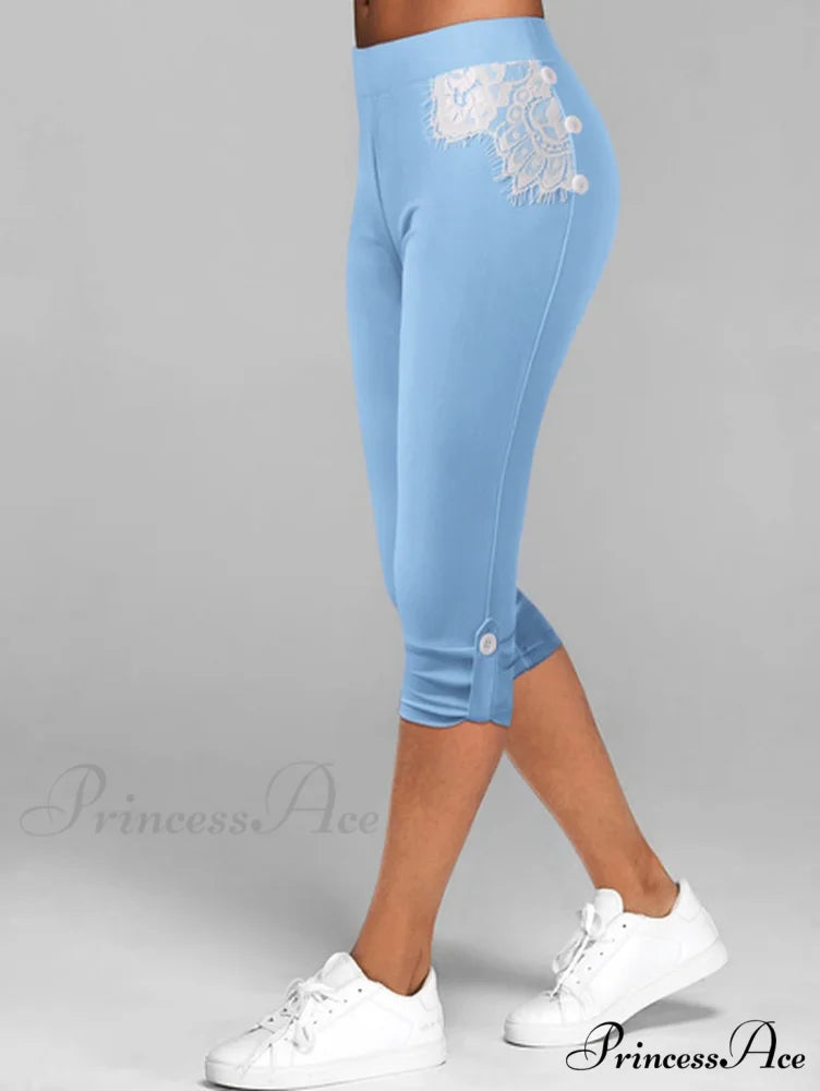 Streetwear Ladies Sportwear Lace Capris Yoga Pants Blue / S