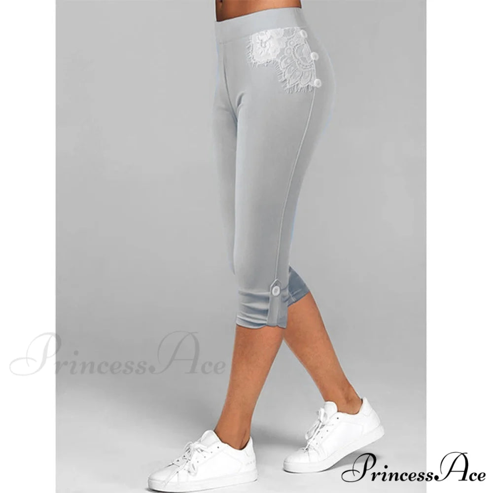 Streetwear Ladies Sportwear Lace Capris Yoga Pants Gray / S