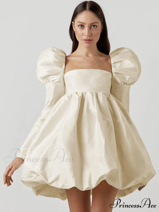 Streetwear Party Backless Y2K in - Gown Long with Elegant Folded Mini - Puffy Gown - Dresses Ball Women - for Sleeves