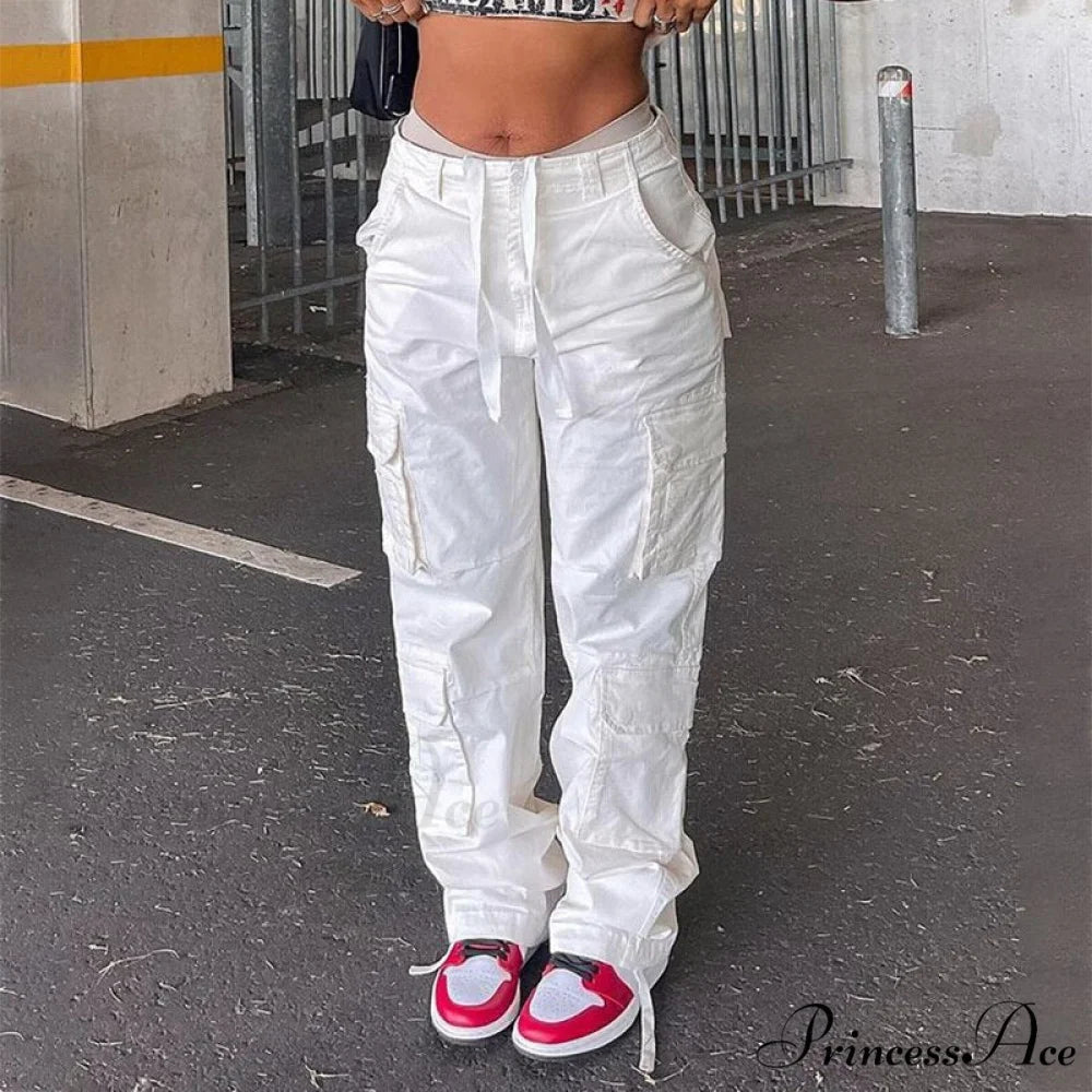 Streetwear Pockets Wide Leg High Waist Straight Trousers