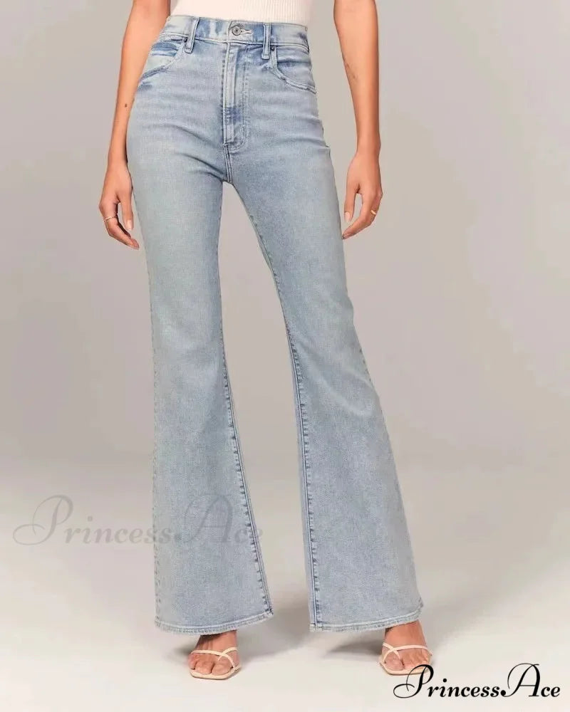 Stretch High Waist Slimming Skinny Flare Women’s Casual Fashion Slim fit Small Summer 2024 New Jean Light blue / S