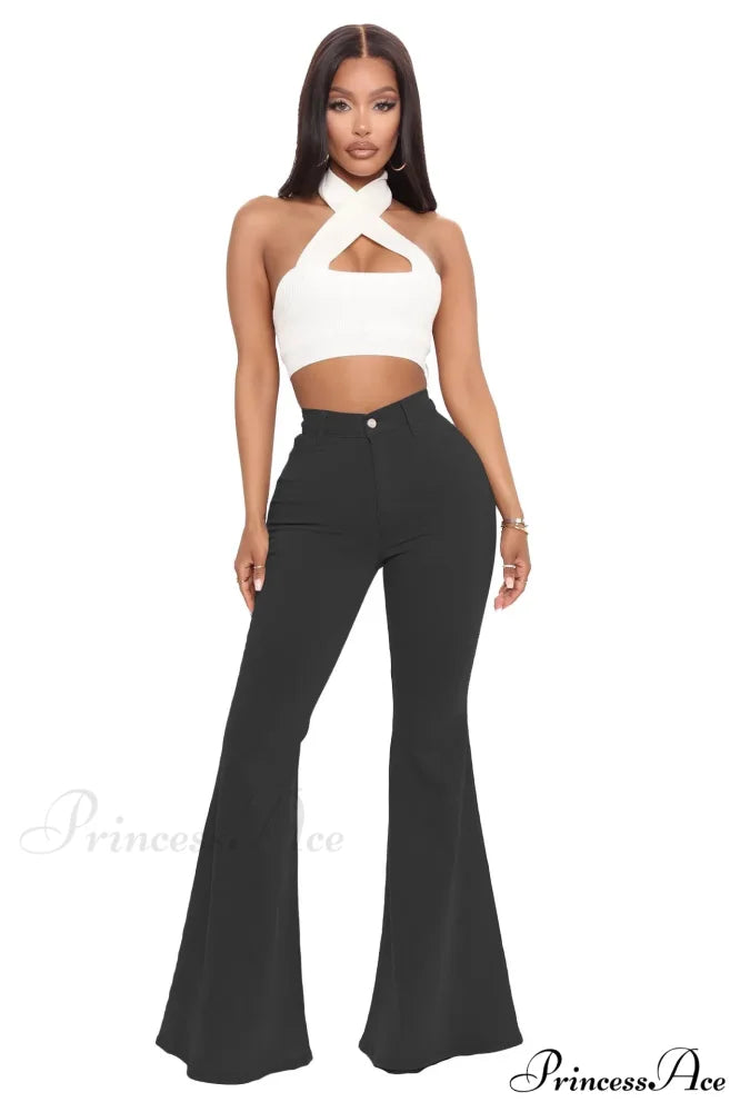 Stretch Slim Flare for Women Pink Bell Bottom 2024 High Waist Skinny Boot-cut Denim Woman Jean Black / S