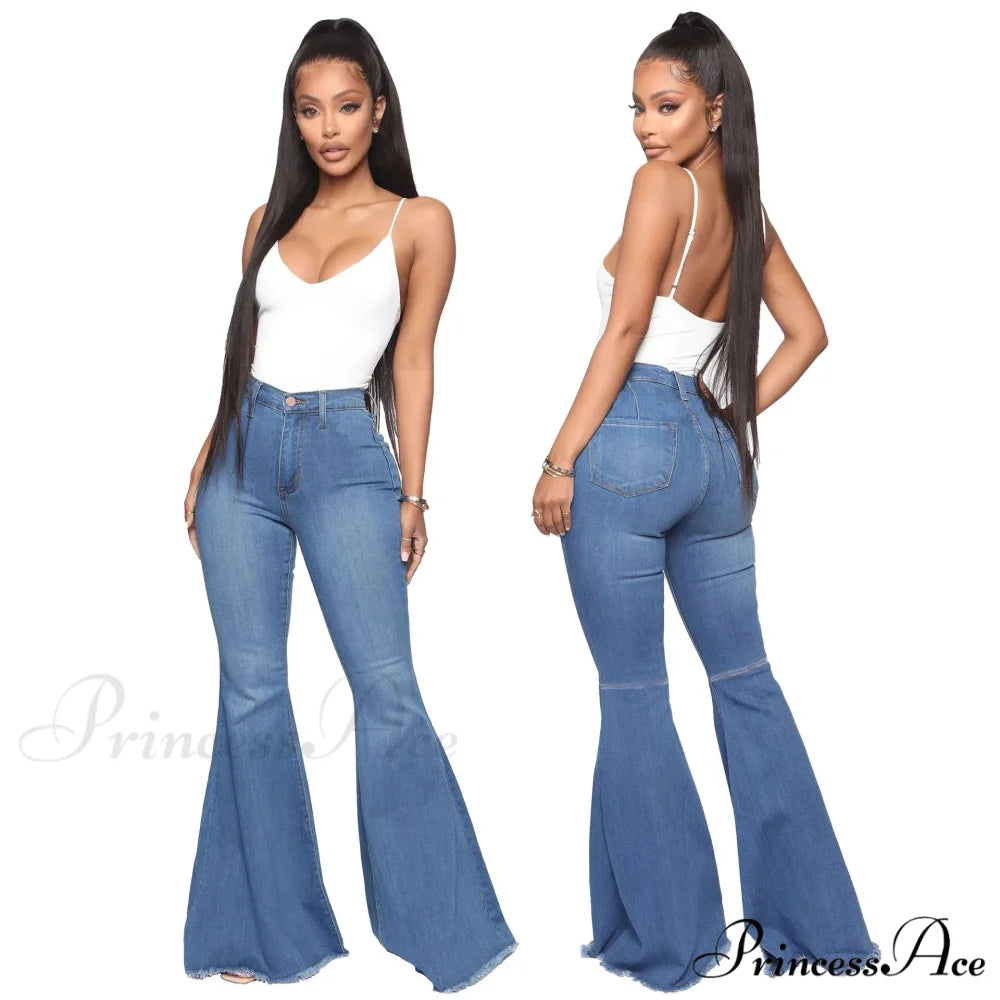 Stretch Slim Flare for Women Pink Bell Bottom 2024 High Waist Skinny Boot-cut Denim Woman Jean Blue / S