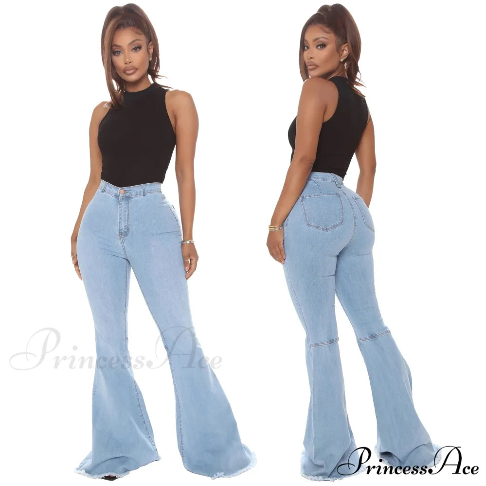 Stretch Slim Flare for Women Pink Bell Bottom 2024 High Waist Skinny Boot-cut Denim Woman Jean Light blue / S