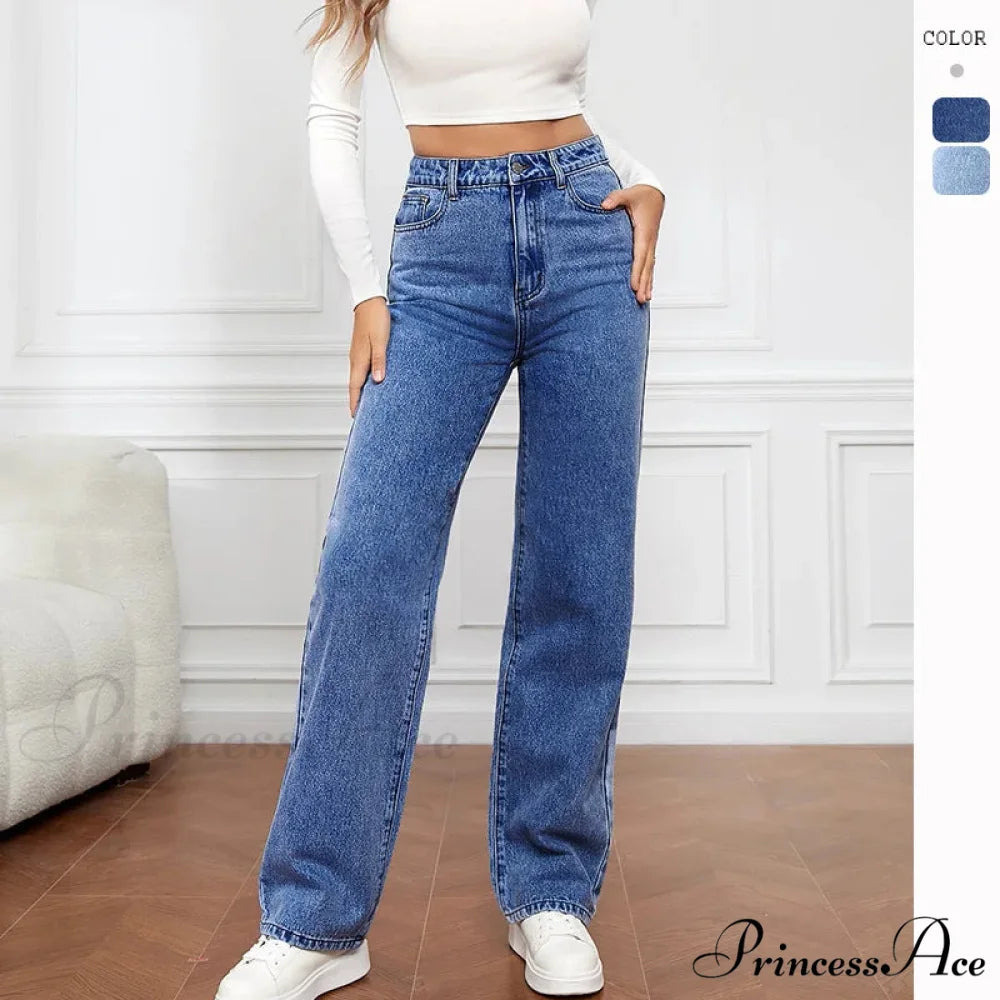 Stretch Straight-Leg Denim Trousers Women Loose Straight Washed Denim Pants Fashion Pants 2024 Fall Winter new Jean
