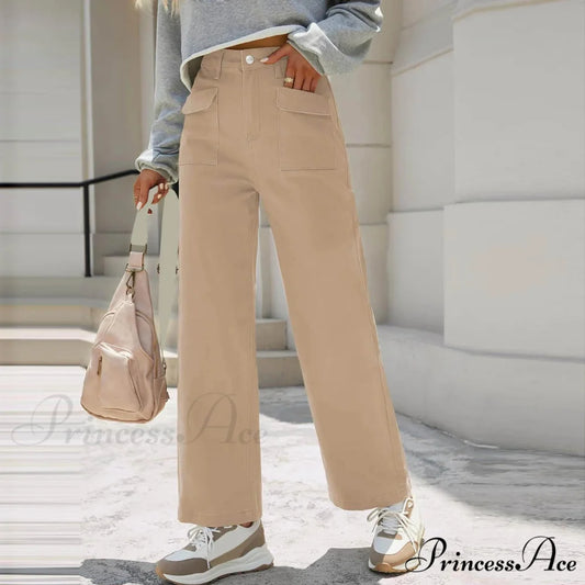Stretch Waist Baggy Cargo Wide Leg Jeans Khaki / XS
