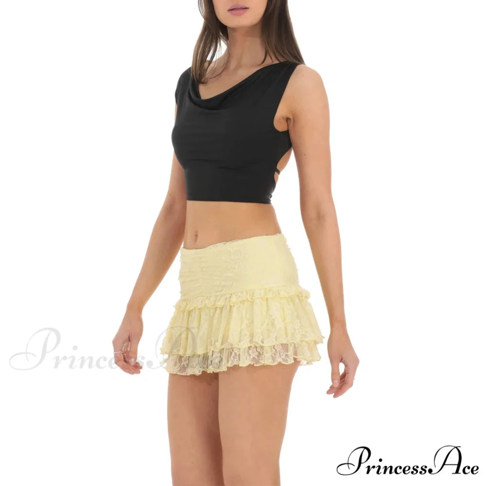 Stretchy Elevated Waist Frills Skirt skirts-250223