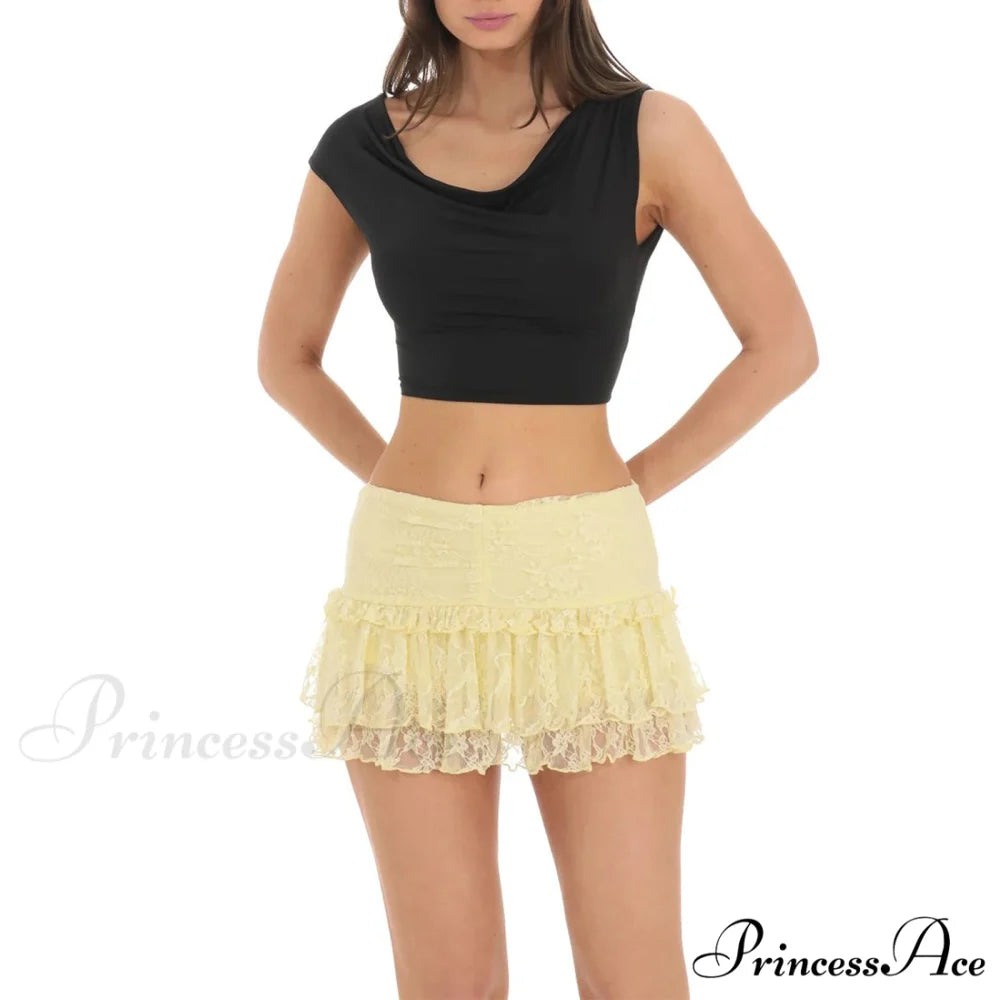 Stretchy Elevated Waist Frills Skirt Yellow / S skirts-250223