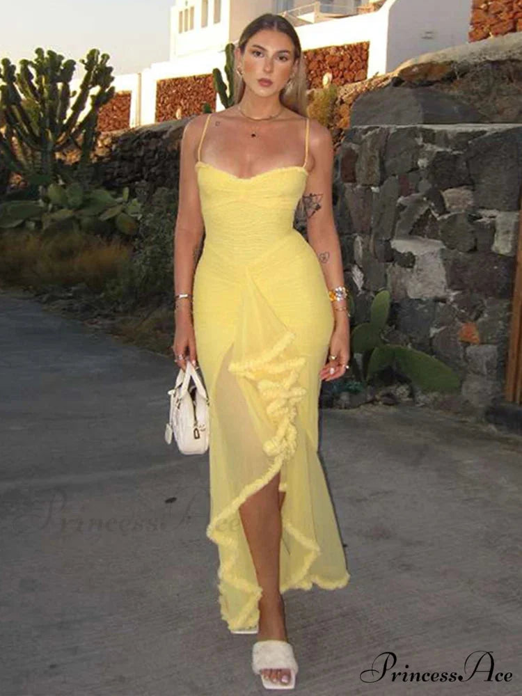 Stretchy Net Frills Holiday Dress vacationdress-250223