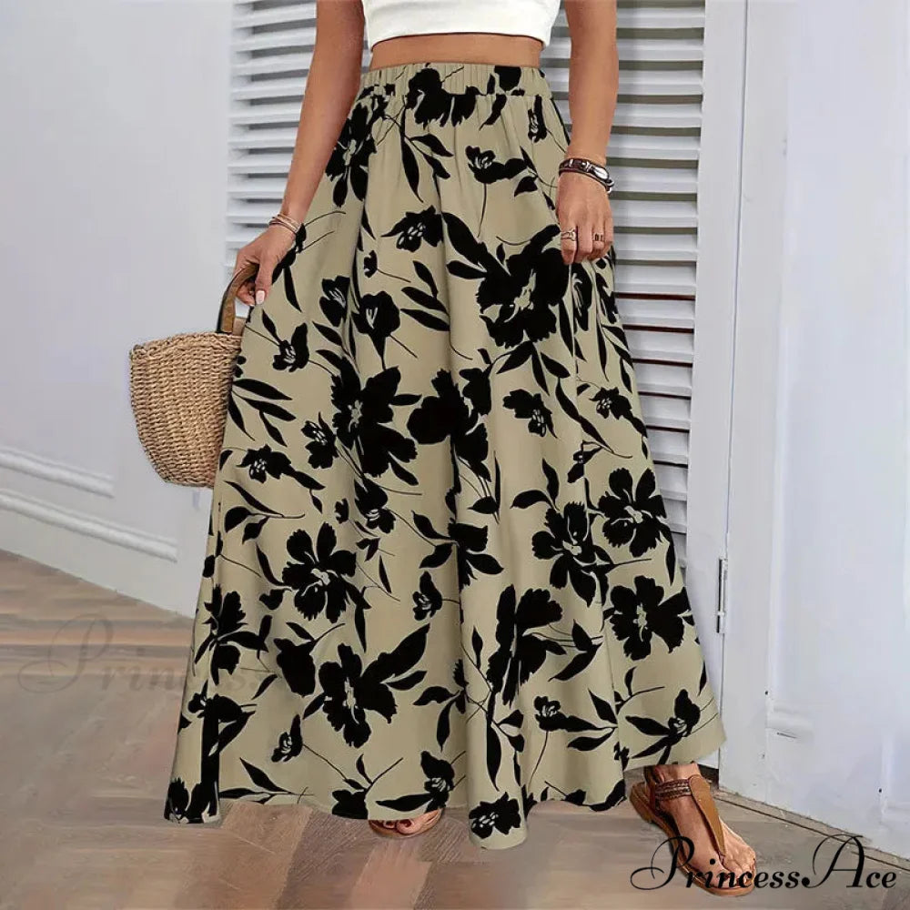 Stretchy Waist Blossoms Printed Women’s Flared Skirt Summer Sophisticated skirt-250126