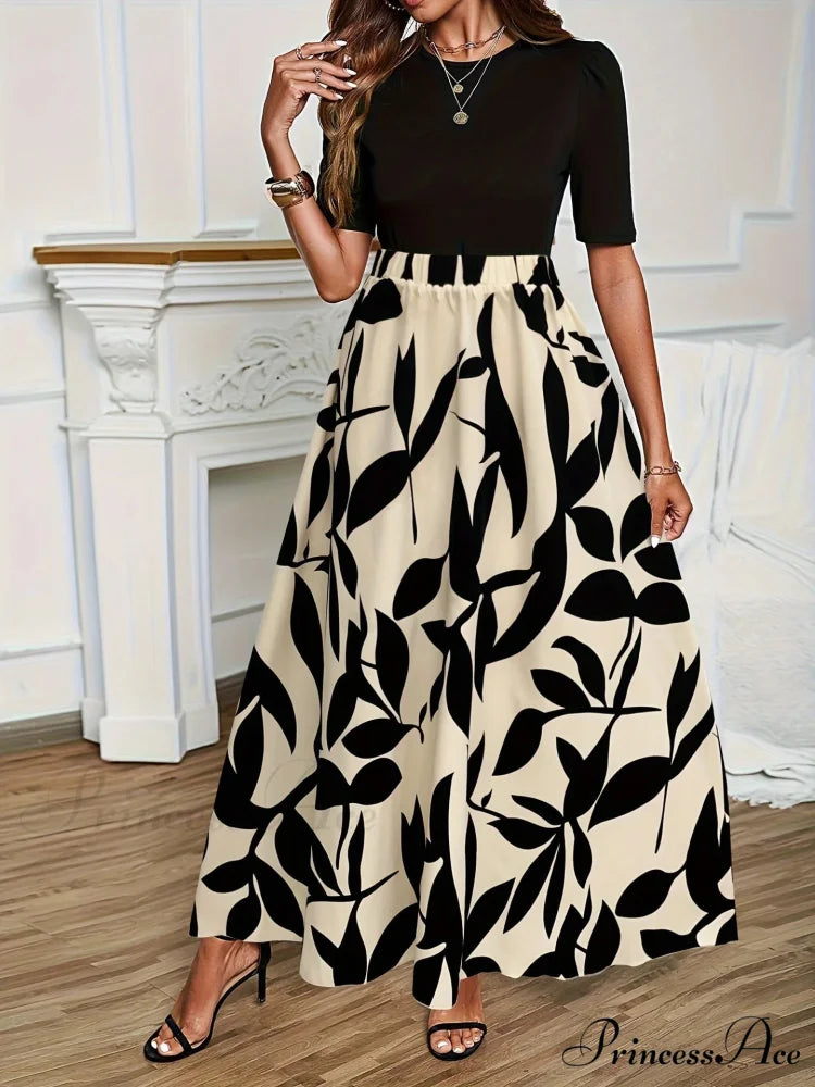 Stretchy Waist Blossoms Printed Women’s Flared Skirt Summer Sophisticated White / S skirt-250126