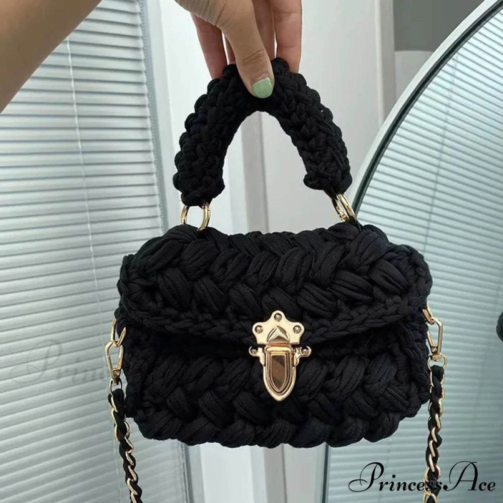 String Knitting Creator Chains Crossbody Purse Black handbag-250126