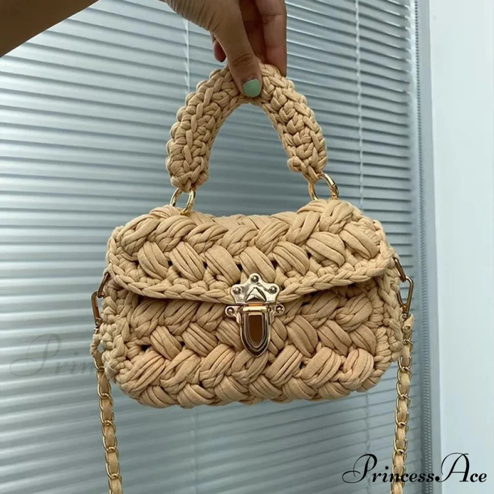 String Knitting Creator Chains Crossbody Purse Khaki handbag-250126
