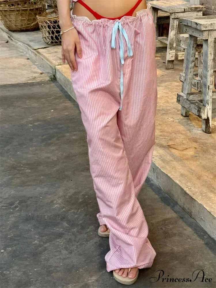 Stripe Drawstring Broad Leg Informal Sweatpant Pant pant-250223