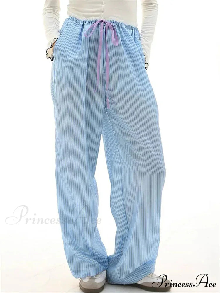 Stripe Drawstring Broad Leg Informal Sweatpant Pant Blue / S pant-250223
