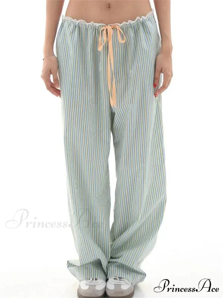 Stripe Drawstring Broad Leg Informal Sweatpant Pant Green / S pant-250223