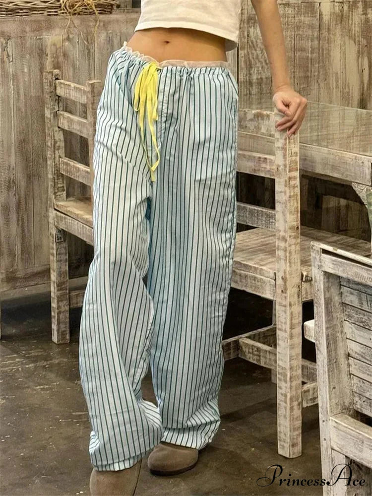Stripe Drawstring Broad Leg Informal Sweatpant Pant Light Green / S pant-250223