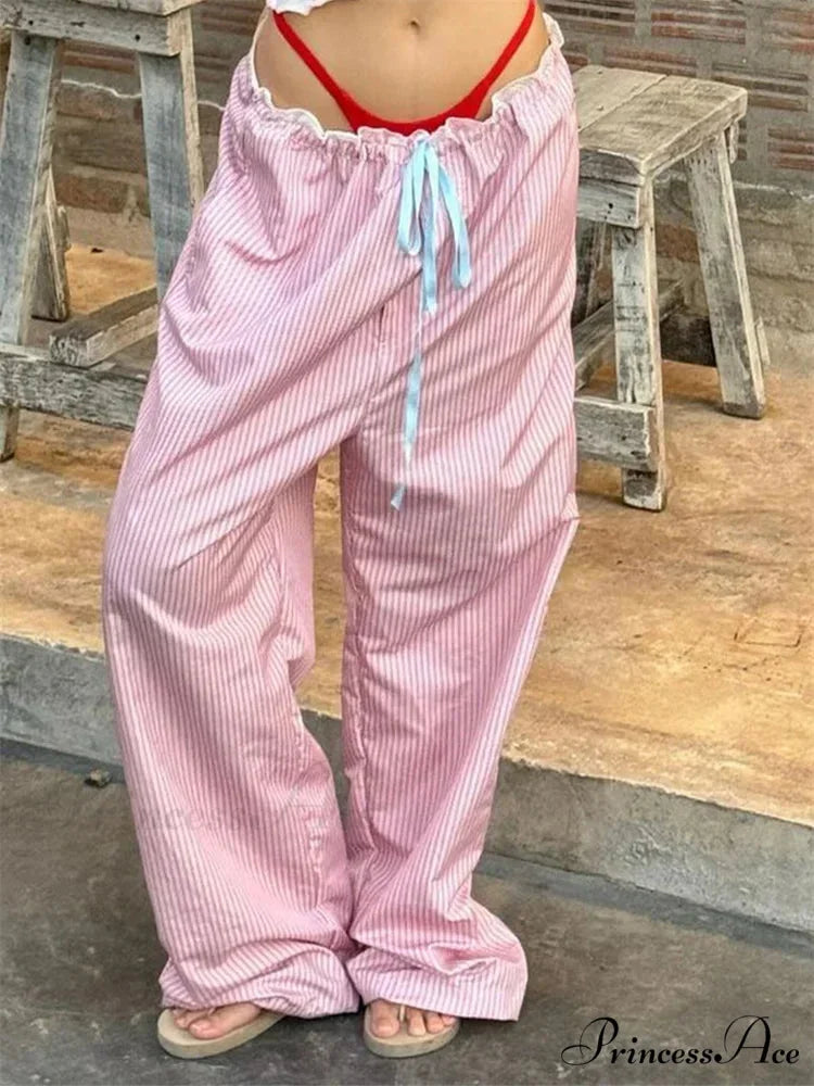 Stripe Drawstring Broad Leg Informal Sweatpant Pant Pink / S pant-250223