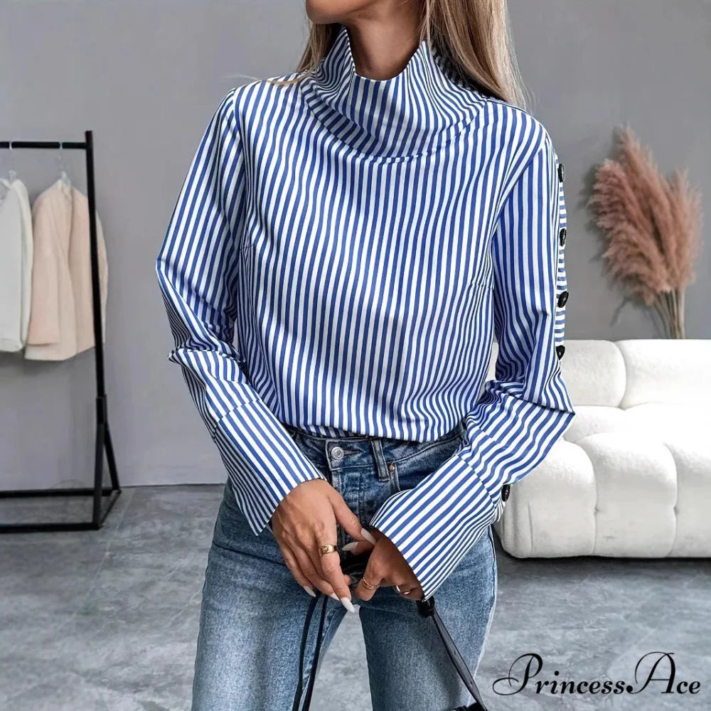 Stripe Joined Button Pullover Shirt blouse-250126