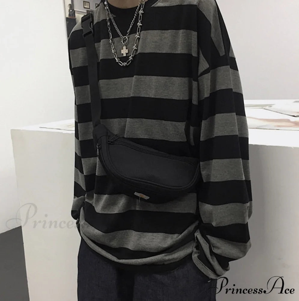 Stripe Long Grunge Arm Tee BLACK / S