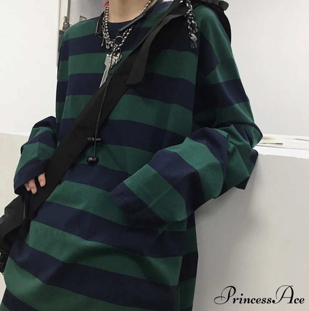 Stripe Long Grunge Arm Tee GREEN / S