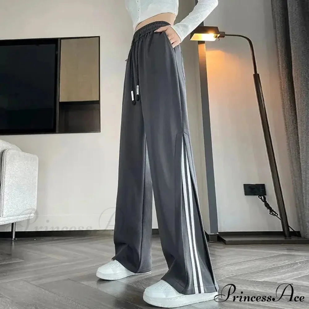 Striped Athletic Informal High Waist Trousers pants-241228