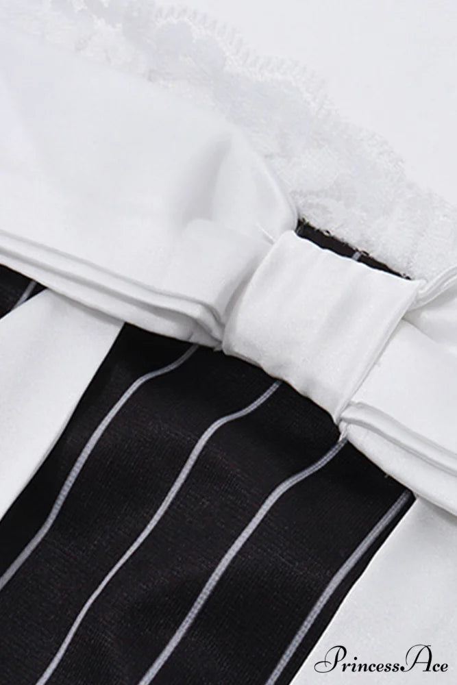 Striped Cami Dress with Lace Straps and Bow-tie