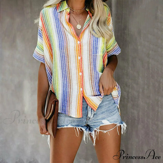 Striped Casual Colorful in Blouse Design Multicolor / S