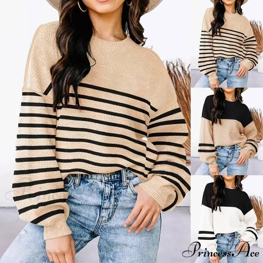 Striped Cozy Casual Knitting Loose Long Sleeve Comfortable Stylish Autumnal Sweater