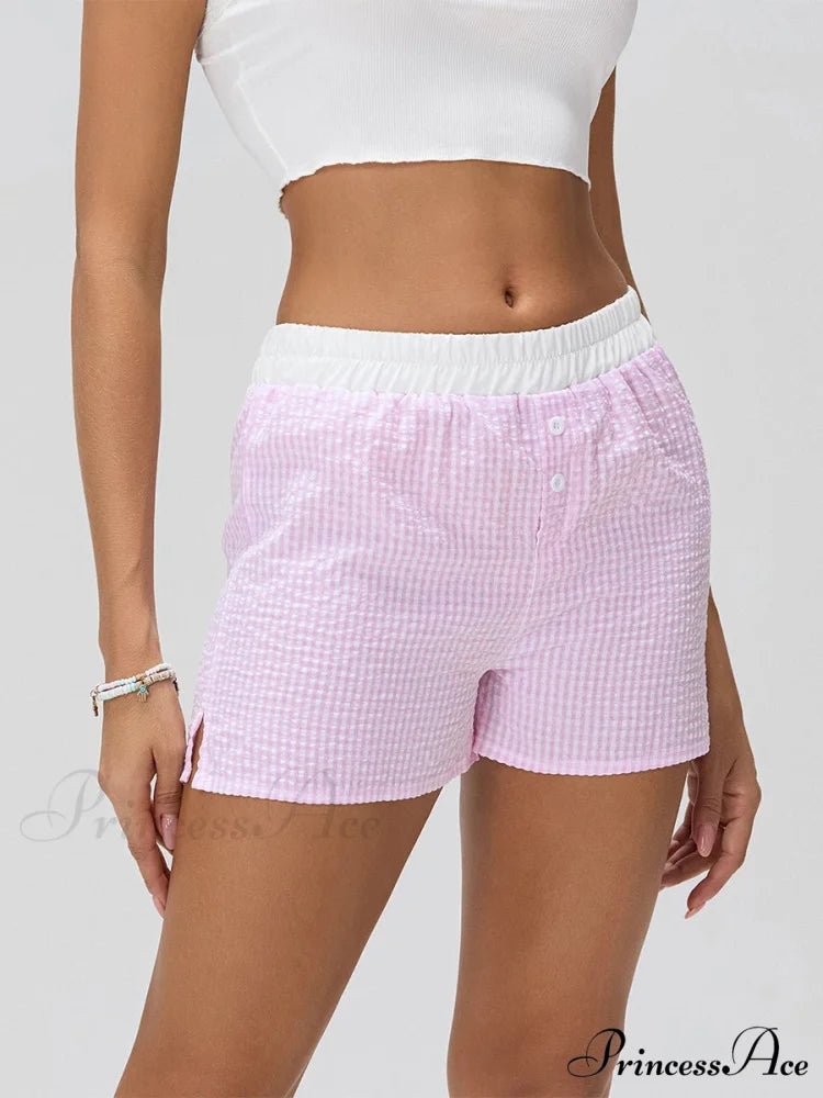 Striped Elastic Waist Short short-250223