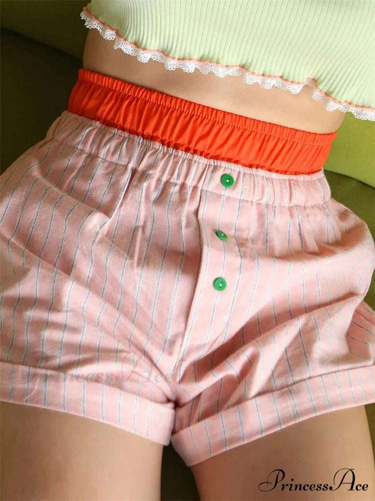 Striped Elastic Waist Short pink / S short-250223
