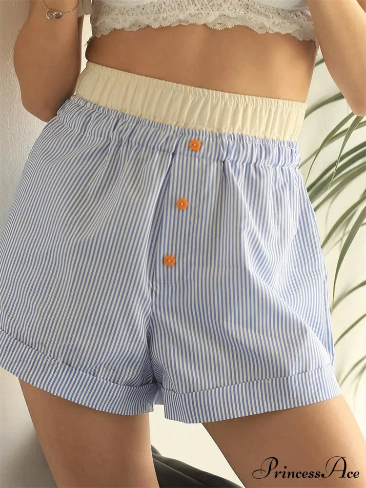 Striped Elastic Waist Short sky blue / S short-250223
